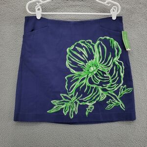 Lilly Pulitzer Roslyn Skirt Womens Size 12 Floral Emboidered Navy Blue Green NWT